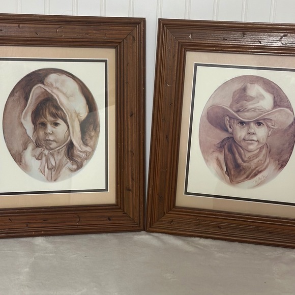 Vel Miller Framed Prints Set of 2 Kids Cowboy Bonnet Vintage Western Rustic Art - Picture 2 of 9